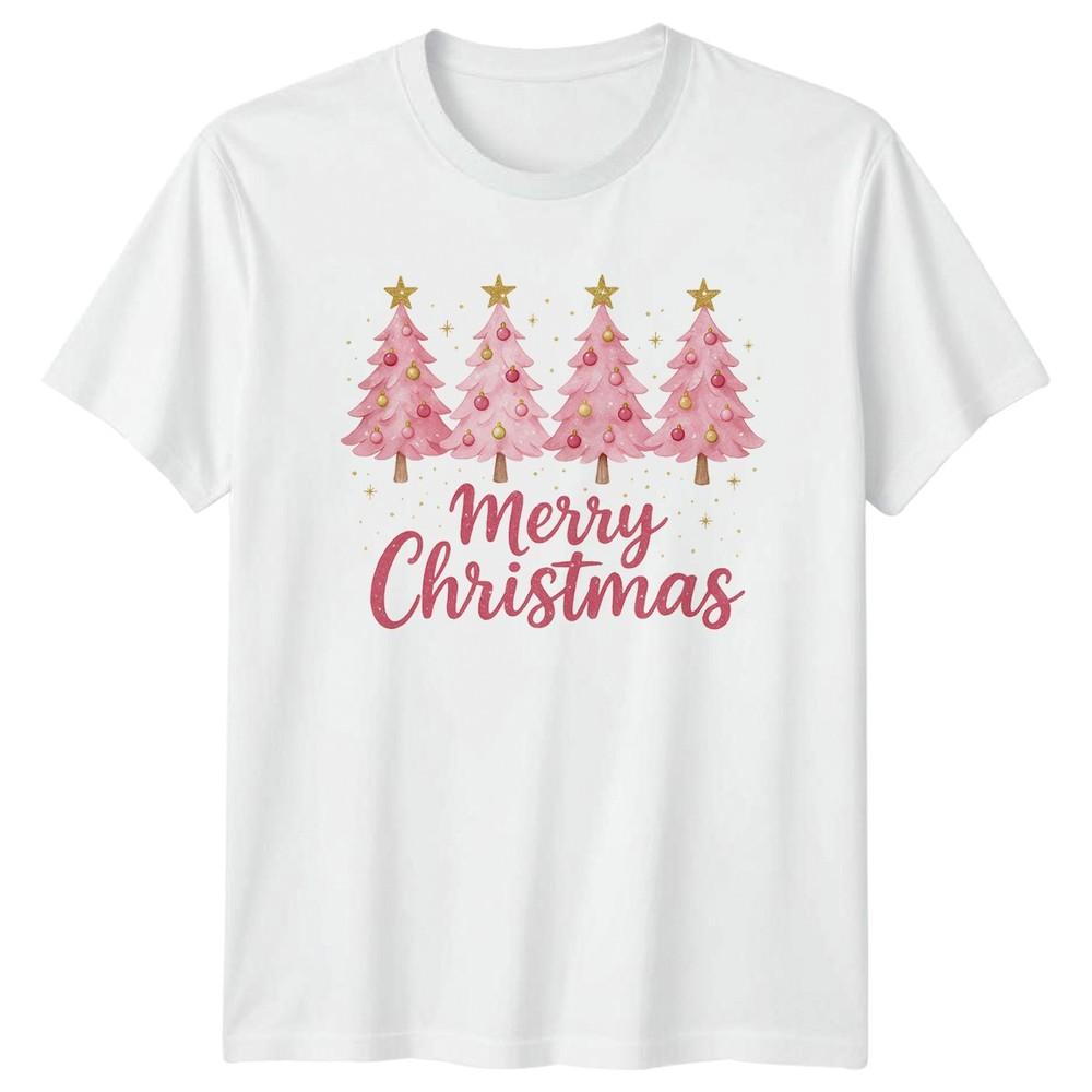 Merry Christmas Pink Trees Holiday Christmas Unisexs Unisexs Graphic Tee S