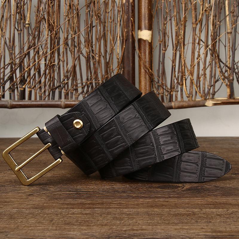 Belt Men's Retro First Layer Cow Leather Belt Men's Leather Pin Buckle Fashion Trend Embossed