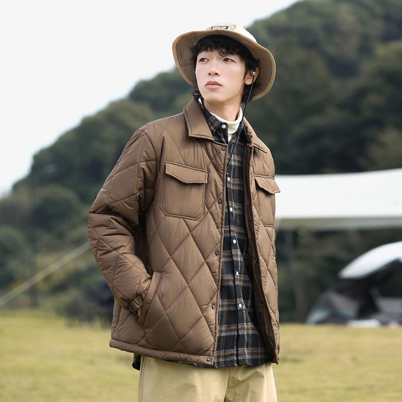 

Мужская зимняя тонкая повседневная свободная стеганая рубашка с подкладкой, универсальный ретро ромбовидный стеганый короткий жакет с небольшой подкладкой, топ 4XL кофейный