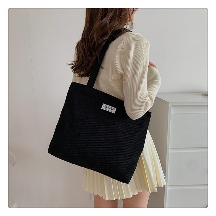 Korean Style Cotton Tote Bag for Women Solid Color Large Capacity Handbag Fashionable Casual Shoulder Purse CLE
