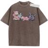 Unisex Washed Pink Vintage Tshirt Pokemon Slowbro Slowpoke Shellder Highquality Fabric for Home Leisure Travel Shopping