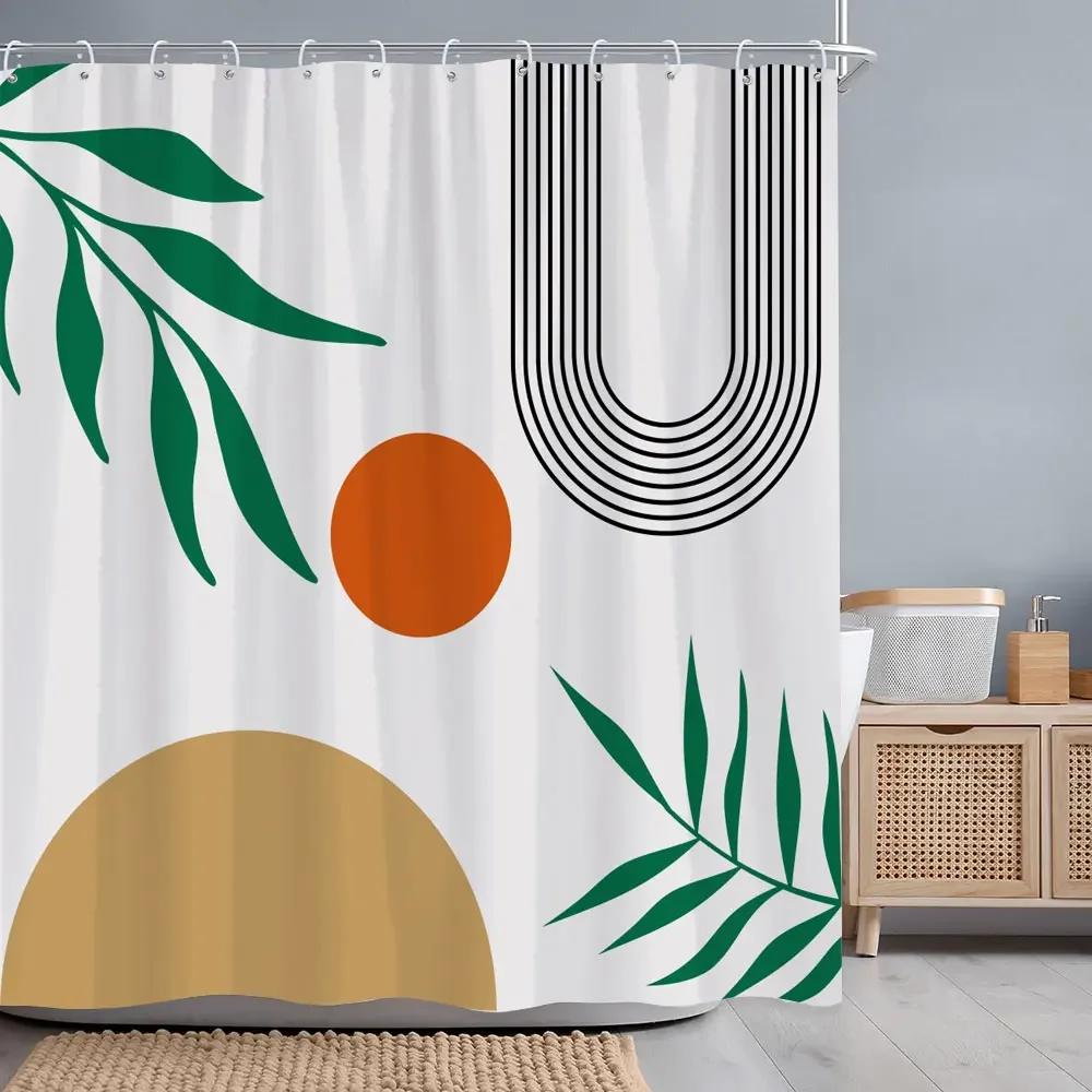 Wodoodporna Zasłona Prysznicowa w Stylu Vintage Geometryczna Abstrakcyjna Linia Prosta Nowoczesna Tkanina Poliestrowa Domowa Zasłona Prysznicowa Dekoracja Łazienki Z Haczykami