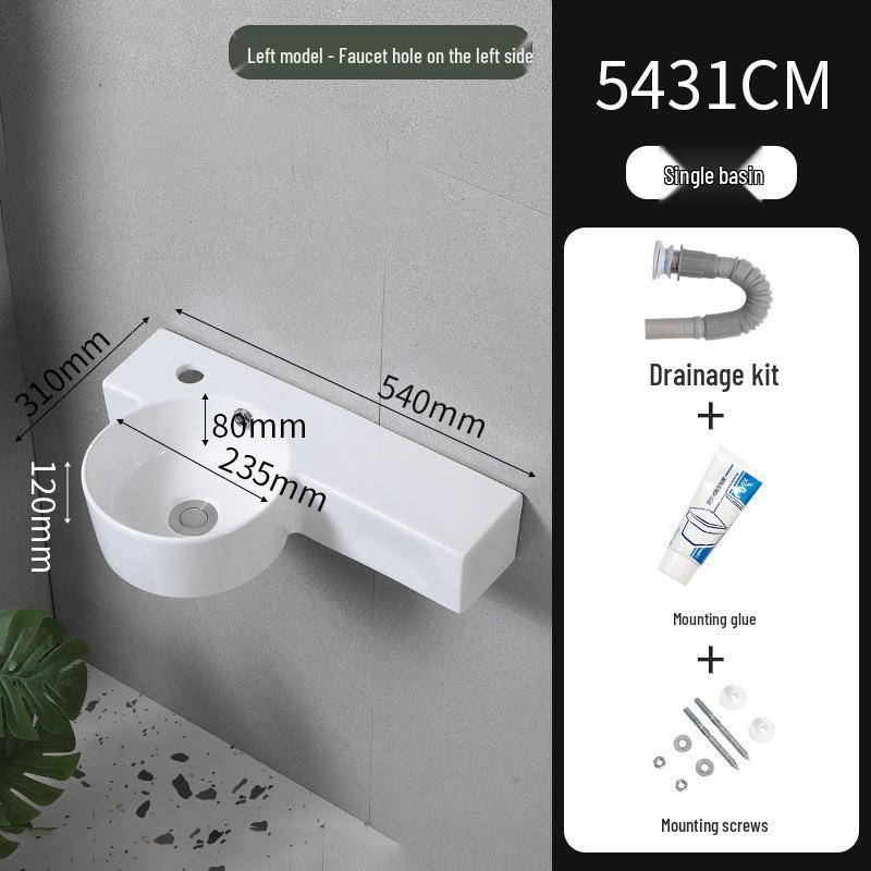 Compact Wall-Mounted Ceramic Washbasin, White, for Bathroom/Balcony