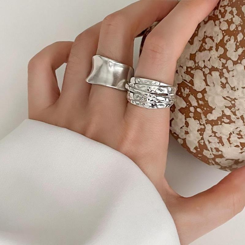 

2Pcs/Set Geometric Irregular Open Rings For Women Vintage Simple Silver Color Wide Face Rings Set Daily Wear Jewelry Accessories