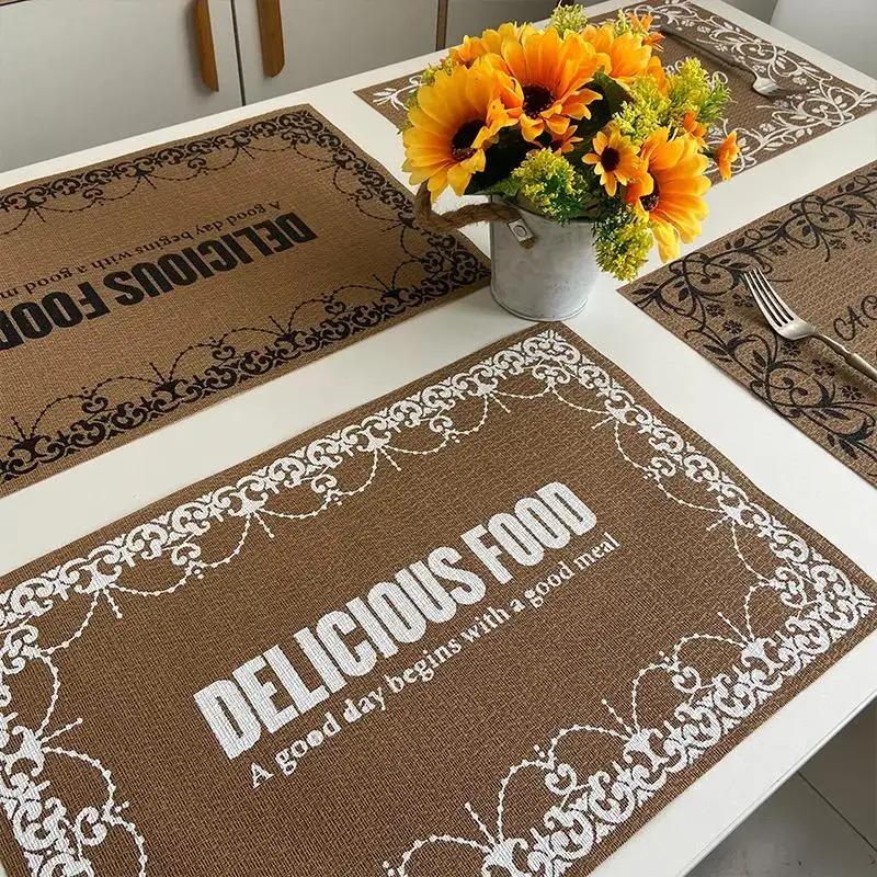 Jute PVC Placemat Square Imitation Hemp Retro Insulation Pad Nordic Washable Woven Meal Mat Placemat for Dining Table Decor Pad
