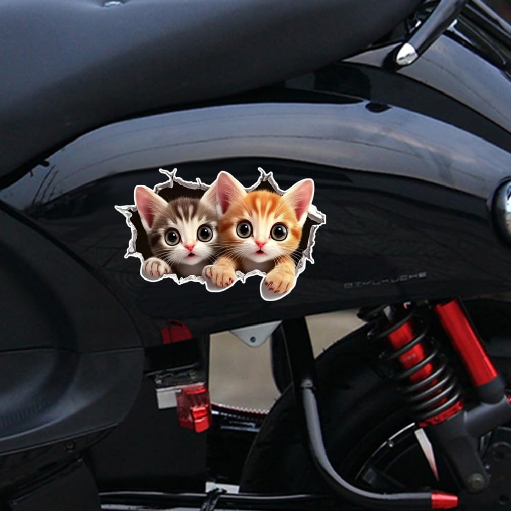 Set de 2 Autocolante 3D Pisică Desene Animate 16x10cm Umor Impermeabile Decalcomanii Animale pentru Mașină Camion Motocicletă Perete | #JP18