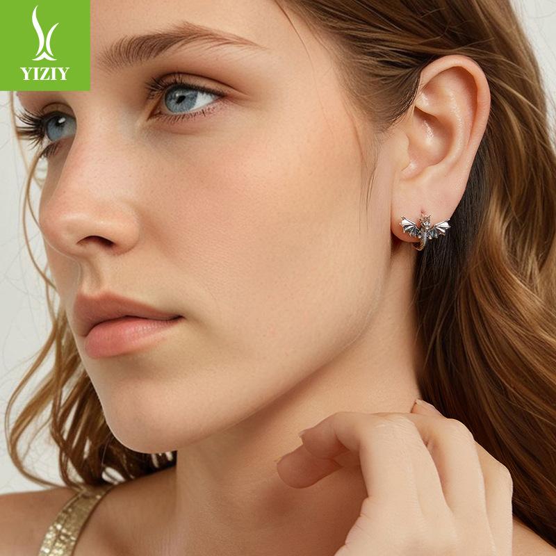 S925 Sterling Silver Retro Feilong Ear Buckle, Lucky Chinese Sterling Silver Full Body Earrings Earrings