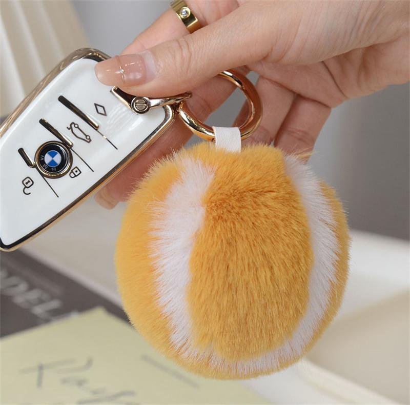 Cute Tennis Ball Key Chain Rabbit Fur Ball Key Chain 8cm Pompons Keychain Plush Bag Charm Girl's Gift Keyring Accessory Key Ring