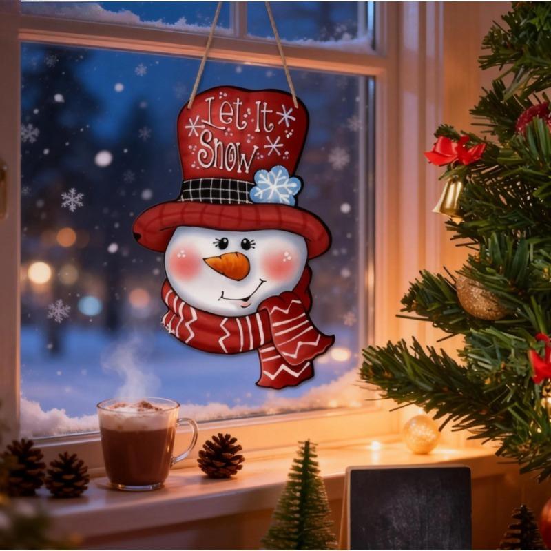 1pc Three-dimensional Christmas snowman wooden pendant holiday party porch decoration hanging wood chip hanging ornament