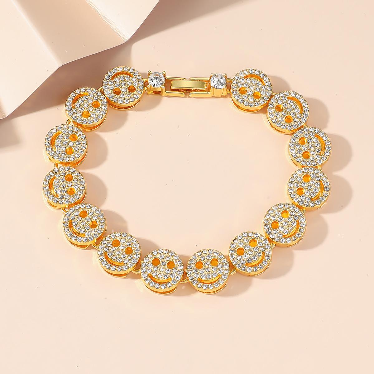 

Ожерелье-теннисная цепочка в стиле хип-хоп с круглым кулоном в виде улыбающегося лица, браслет с инкрустацией, модное блестящее циркониевое украшение-шарм