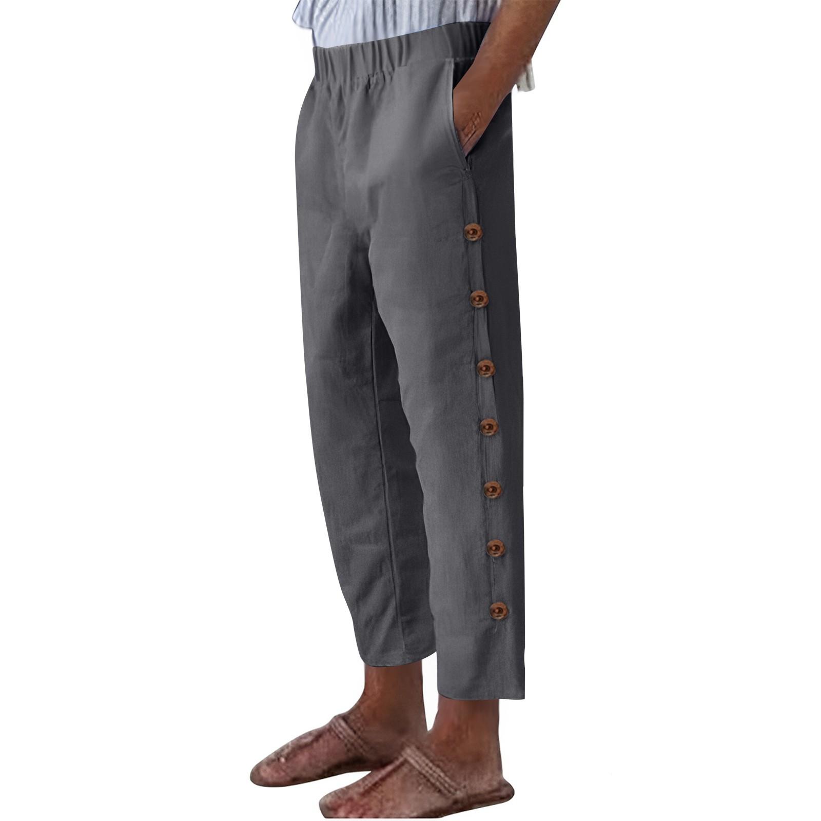 

Женские модные однотонные свободные повседневные брюки из хлопка и пеньки с эластичным поясом и карманами по бокам M