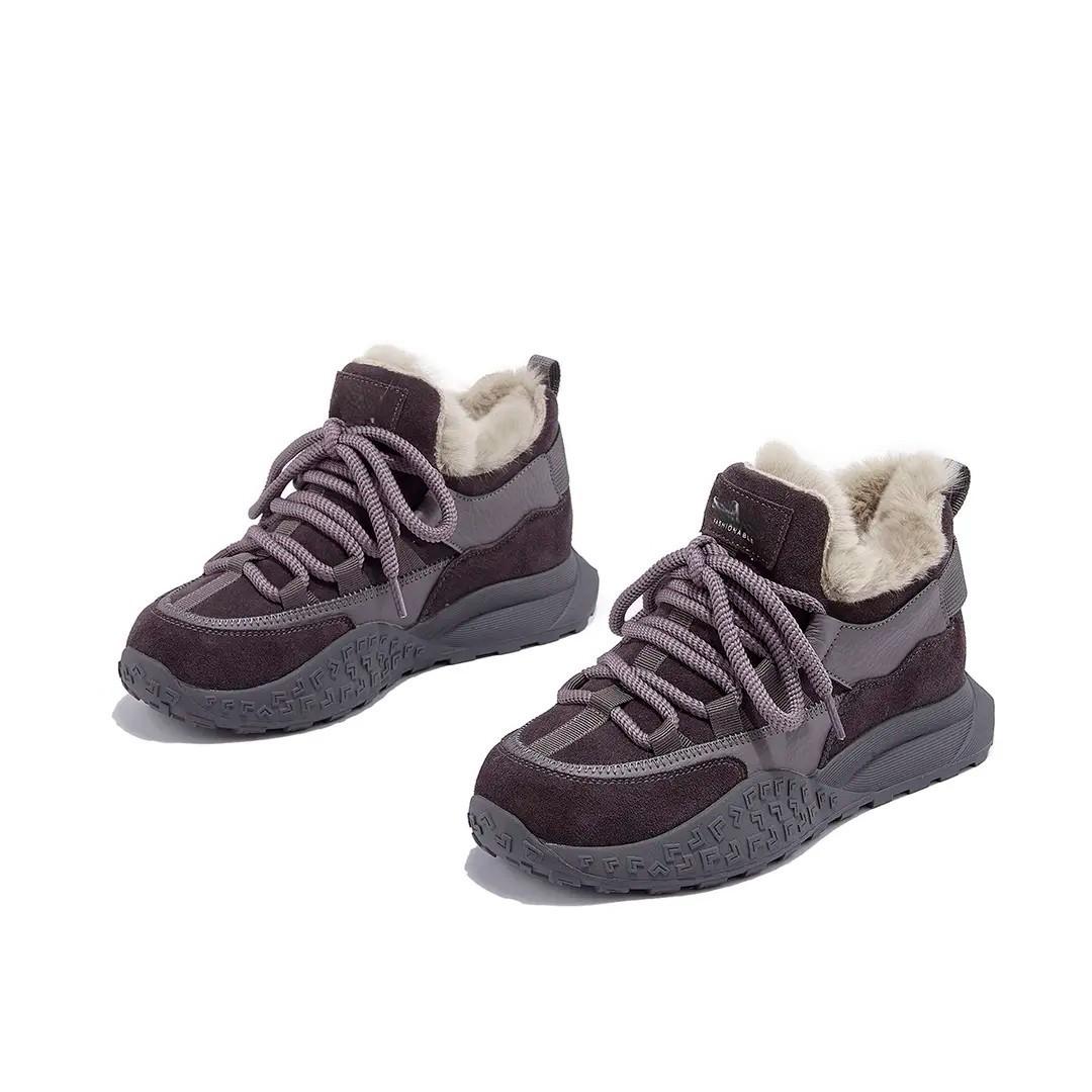 

Women s thick bottom lace-up waterproof winter lightweight warm fur one plush snow boots non-slip wear casual sneakers cotton boots 40