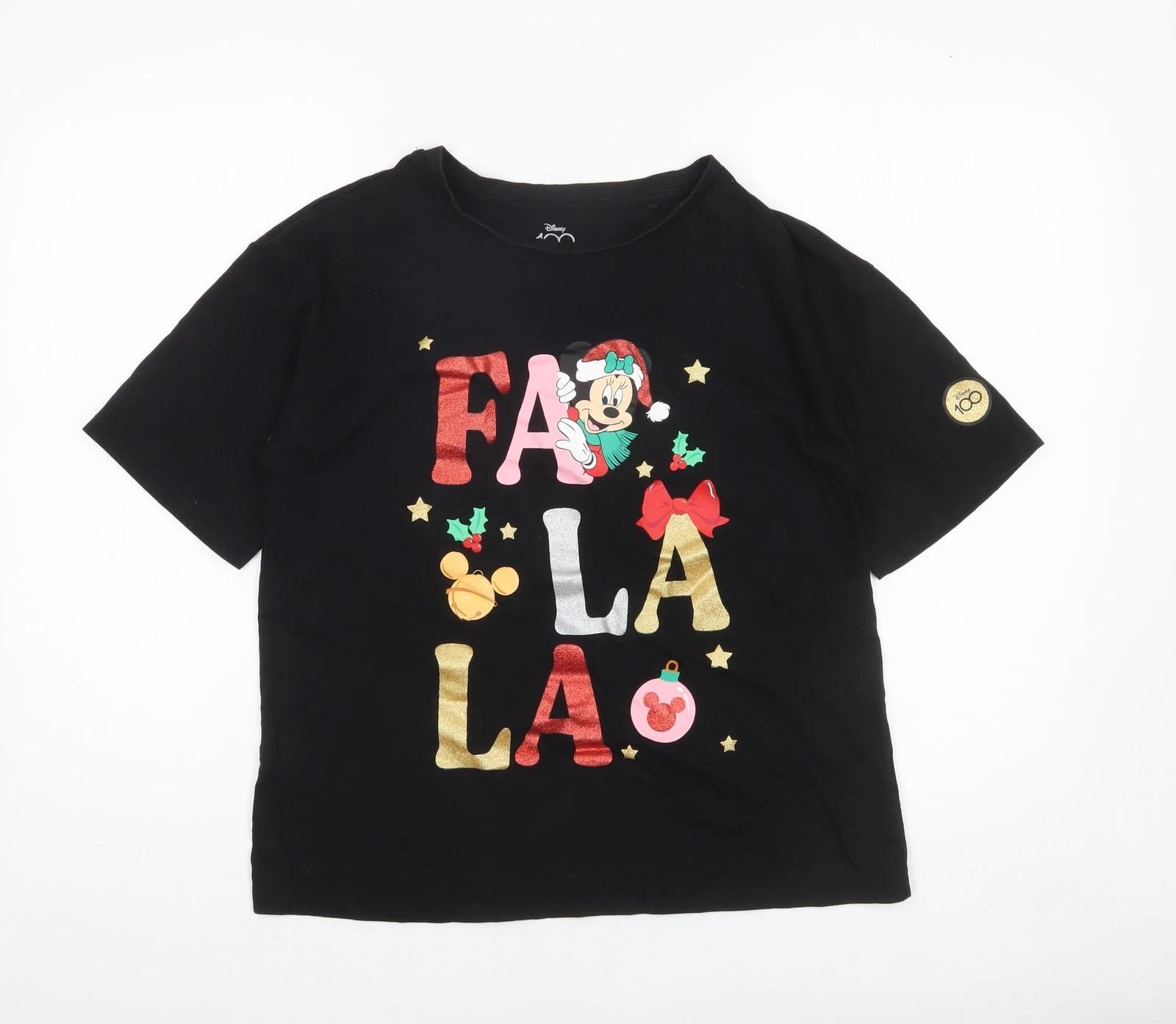 Disney Womens Black Minnie Mouse Christmas T-Shirt Size S 2XL