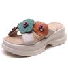Fashion Summer New Slippers Women Fashion Round Head Beaded Cross with Flowers Waterproof Table Anti-slip Wear-resistant Sandals