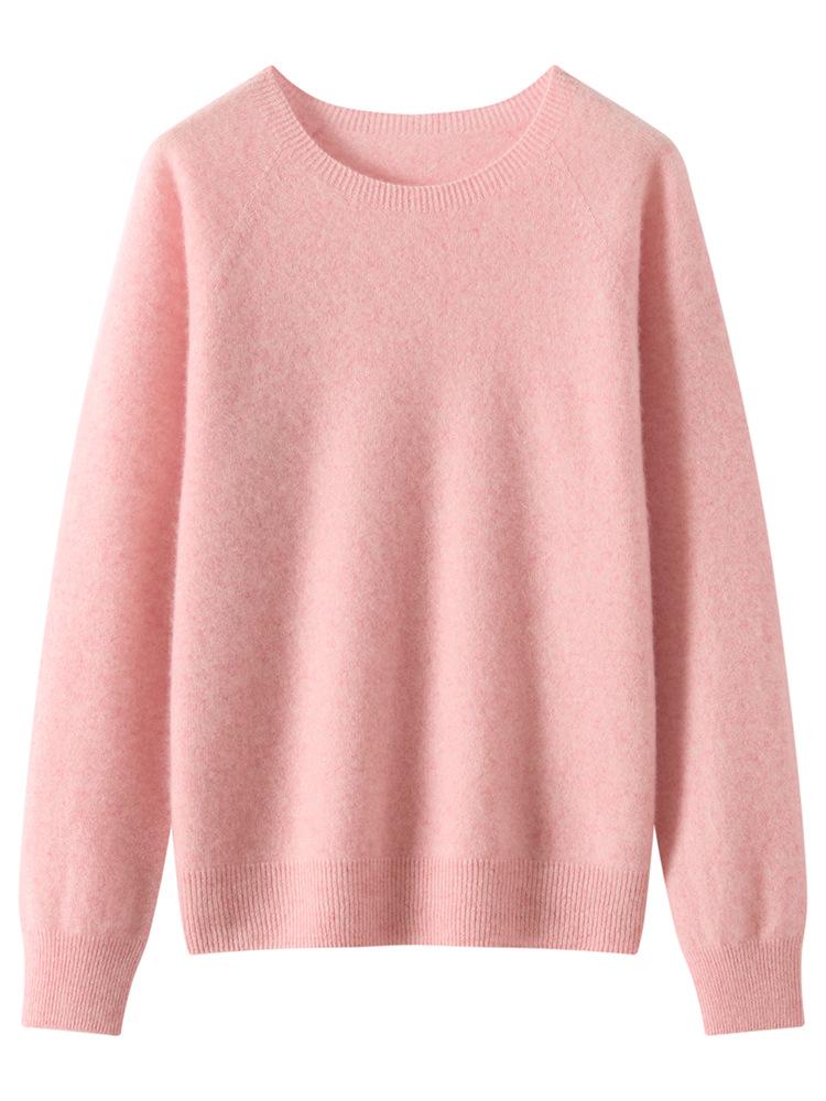 Women's Versatile Cashmere Round Neck Sweater - Thin, Simple, Loose-Fit Knitted Design for Autumn/Winter.