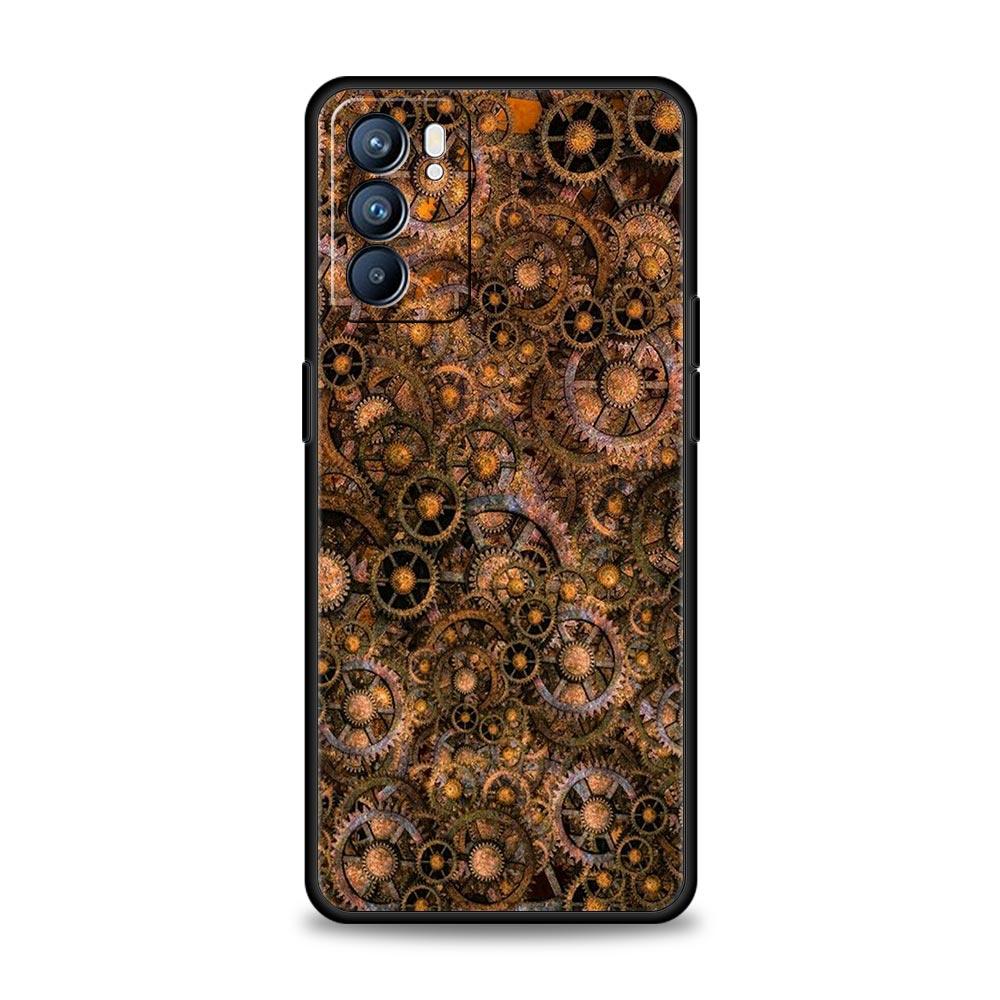 Mechanical Gear Pattern Phone Case For Oppo A17 A31 A54 A57 A78 A79 A98 Find X5 X6 Reno 6 7 8 10 11 12 13 F Pro Soft TPU Cover