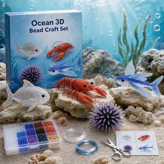 Tiny 3D Beaded Animal DIY Kit, Cute Mini Sea Life Beads Embroidery Kit, Handmade Bead Art Craft Making Set for Adults, Craft Lovers