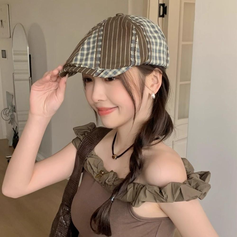 Forward Cap Newsboy Caps Y2k Painter Hat New Plaid Berets  Ladies