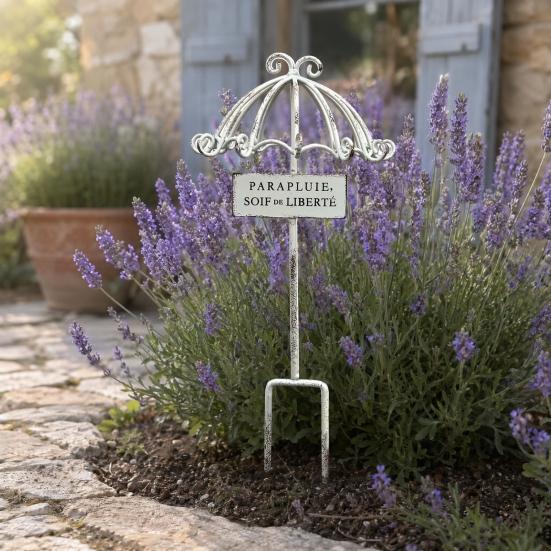 Vintage Lace Umbrella Garden Stake Weather-proof Metal Yard Art Flower Pot Bed Decoration