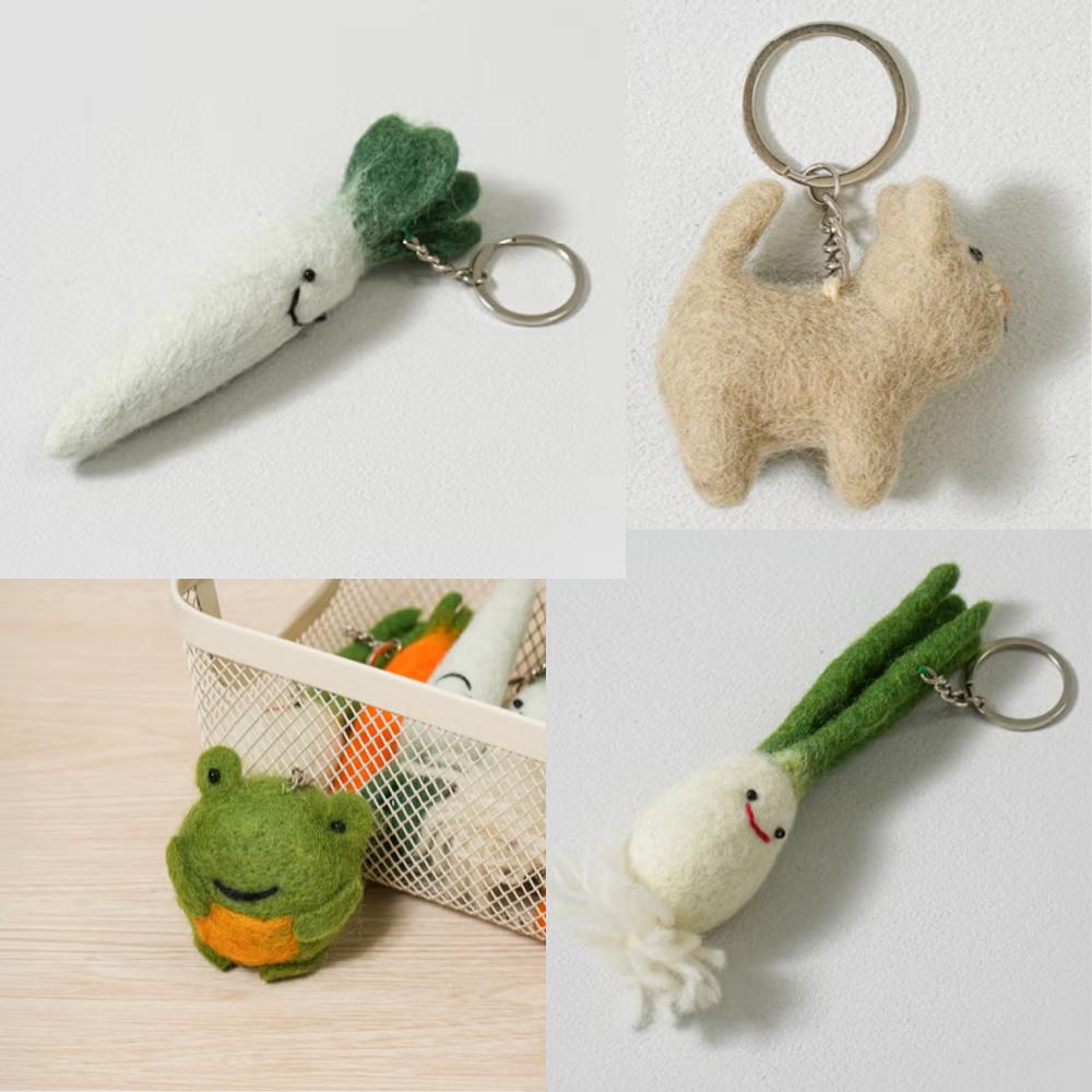Wool Key-ring #4 - Onion, Radish, Dog & Frog