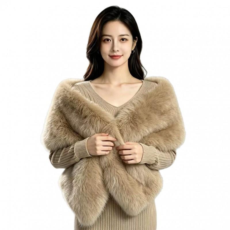 Womens Faux Fox Fur Shawl Wrap Scarf Winter Elegant Cape Shoulder Cover