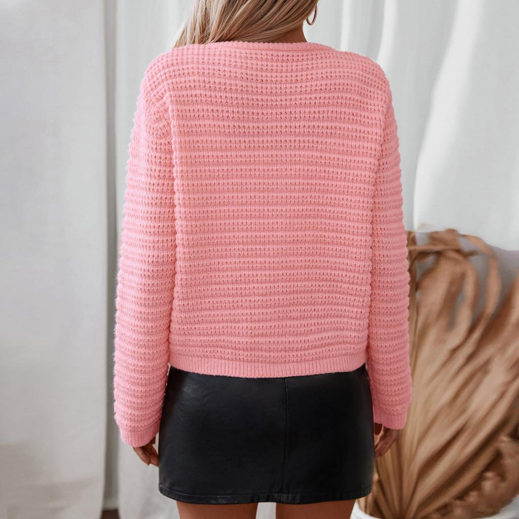Women's Fashion Casual Thick Round Neck Long Sleeve Button Knit Sweater Cardigan Jacket