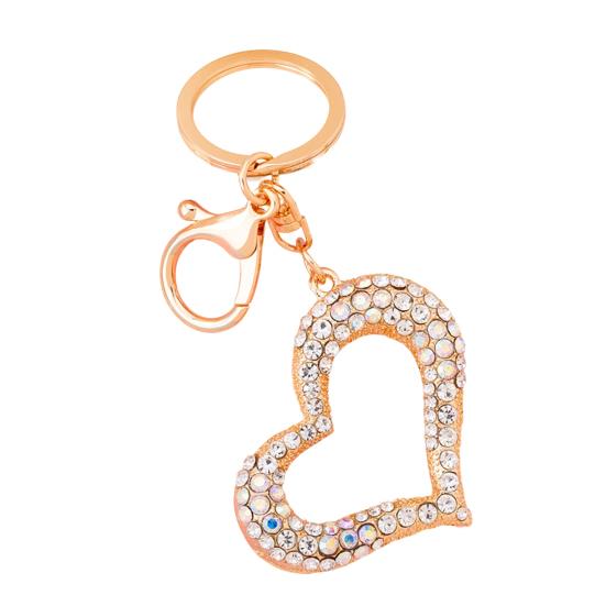 Keychain Pendant 3D Cartoon Heart Design Colorful Rhinestones Inlaid Key Chain with Lobster Clasp Key Ring Bags Accessories