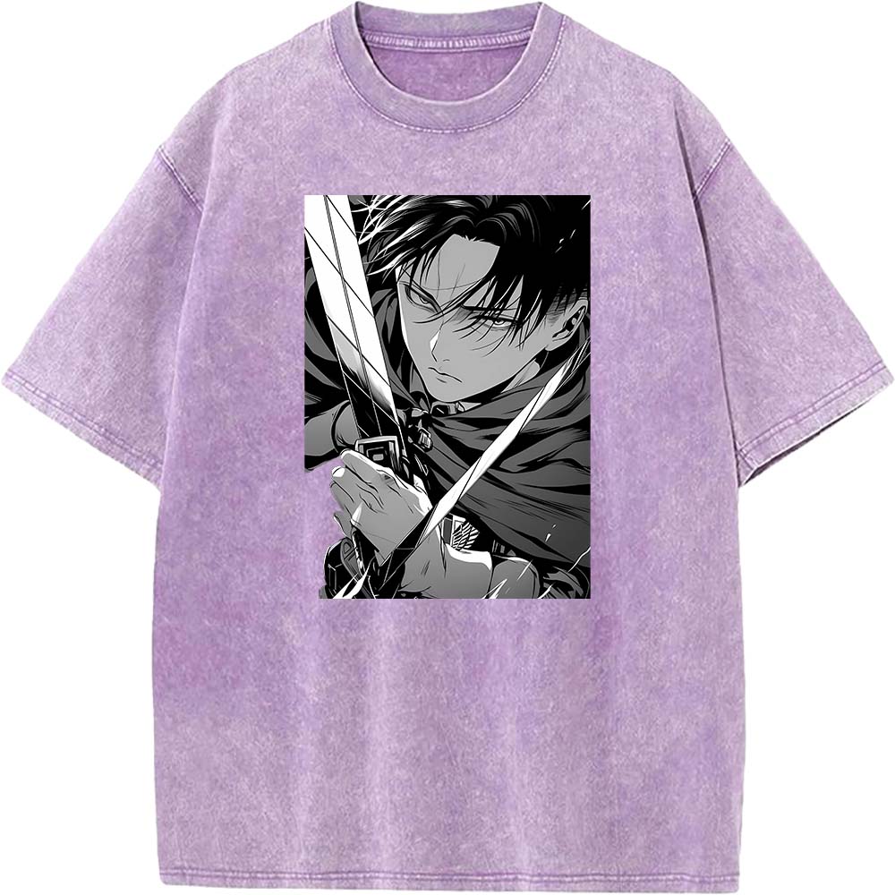 Levi Ackerman Manga Print T Shirt Attack On Titan Streetwear Men Women High Quality Cotton T-shirts Harajuku Retro Washed Tshirt
