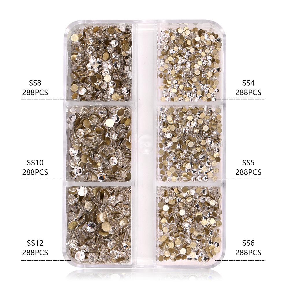 6 Grid Square Diamond Set, Nail Art Jewelry, Diamond Mirror Transparent Square Diamond Mixed Flat Bottom Diamond Diy Nail Decoration