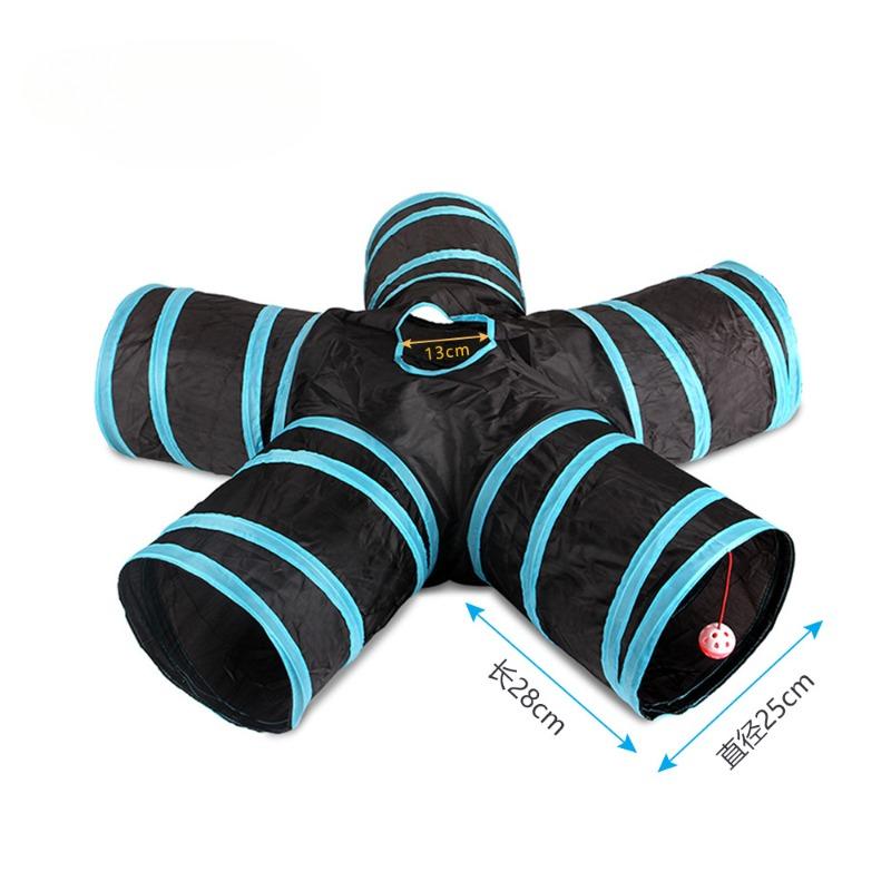 Blue Black Cat Tunnel Toy Foldable Play Tube Fun Pop-Up Hideaway Interactive Chase Game Durable Pet Playhouse for Indoor Kittens