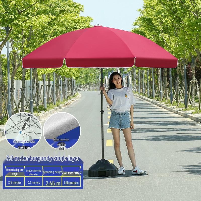 Großer Outdoor-Gewerbeschirm mit Doppelrippen - Sonnenschirm für Sonne, Werbung und Standnutzung