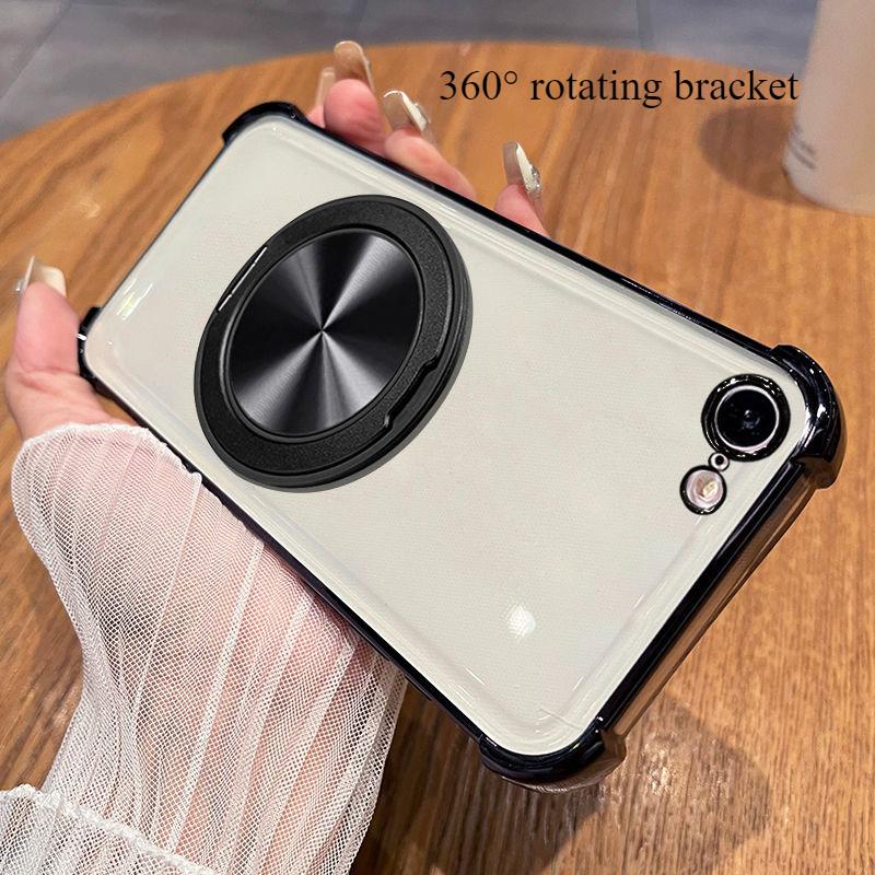 For iPhone 16E Case Simple Transparent Electroplating 360° Rotating Bracket TPU Anti-fall Cover For iPhone 16e Funda
