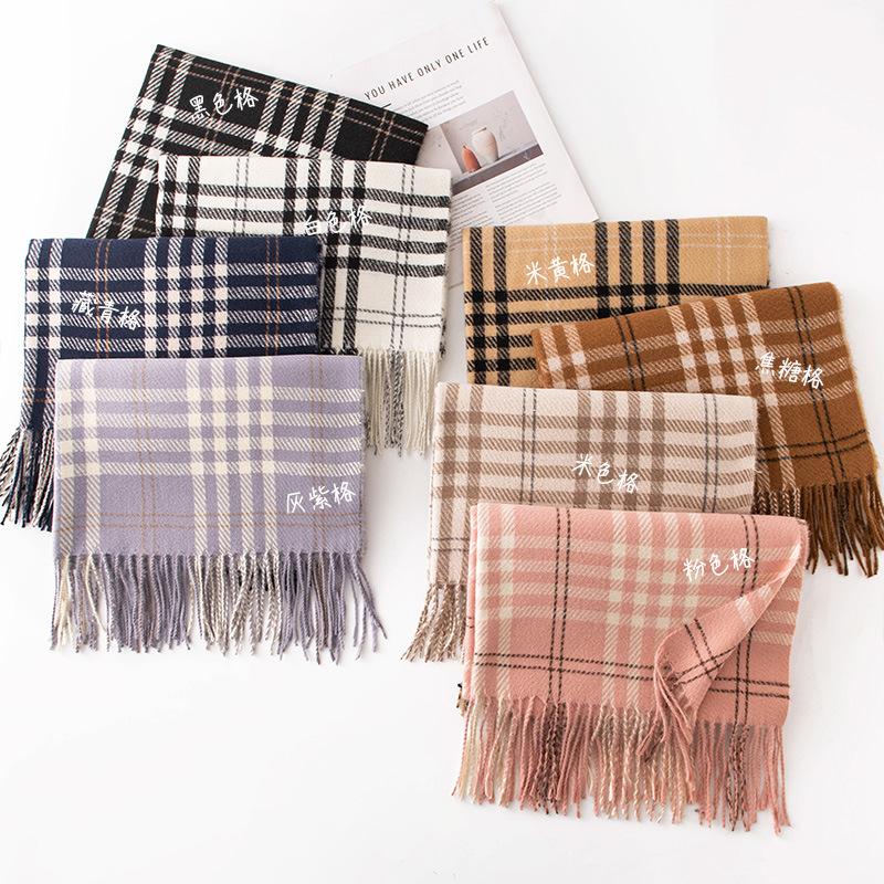 British Double Sided Checkered Tassel Scarf Korean Atmosphere New Winter Style Versatile  Whitening and Warm Shawl Couple's Scarf