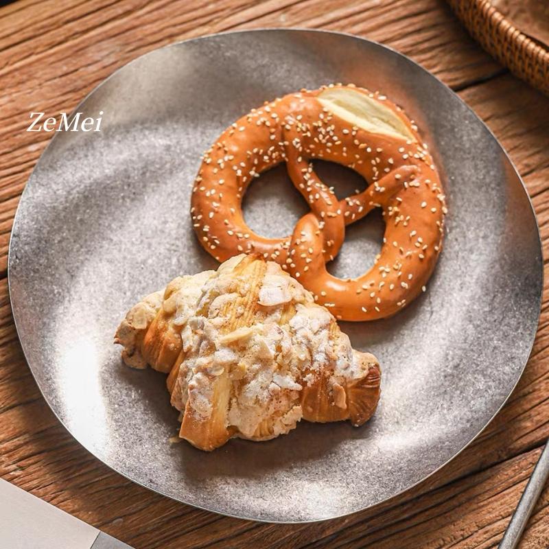 Stainless Steel Circle Dinner Plate, Home Steak Plate, Water Ripple Dinner Dishes Hamburger Fries Tray Tableware, Kitchenware