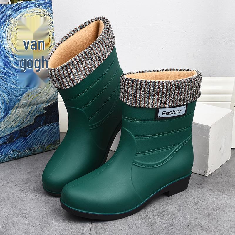 

Женские теплые резиновые сапоги до середины икры - Нескользящие, водонепроницаемые резиновые сапоги с хлопковой подкладкой 39