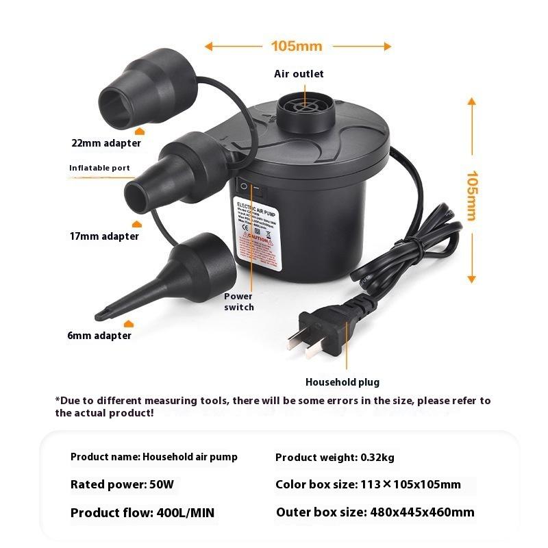 50W Electric Air Pump With 3 Nozzles,Quick 5000Pa Air Pump Inflator Deflator For Air Mattress Beds Pool Toys Raft Vacuum Bag