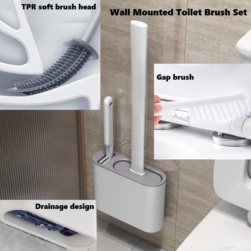 Durable Silicone Toilet Cleaning Brush with Wall-Mounted Storage Box | Flat Head Design for Bathroom,Kitchen Cleaning