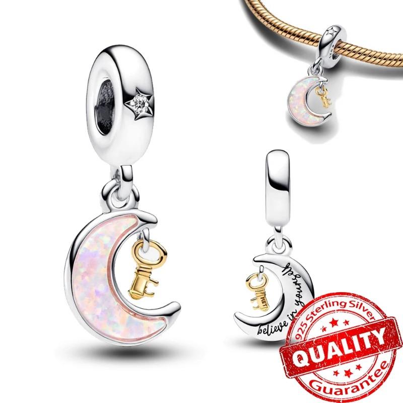 925 Sterling Silver Charm Sparkling Star Moon & Sun Pendant Fit Original Bracelets DIY Women Necklace Jewelry Gift