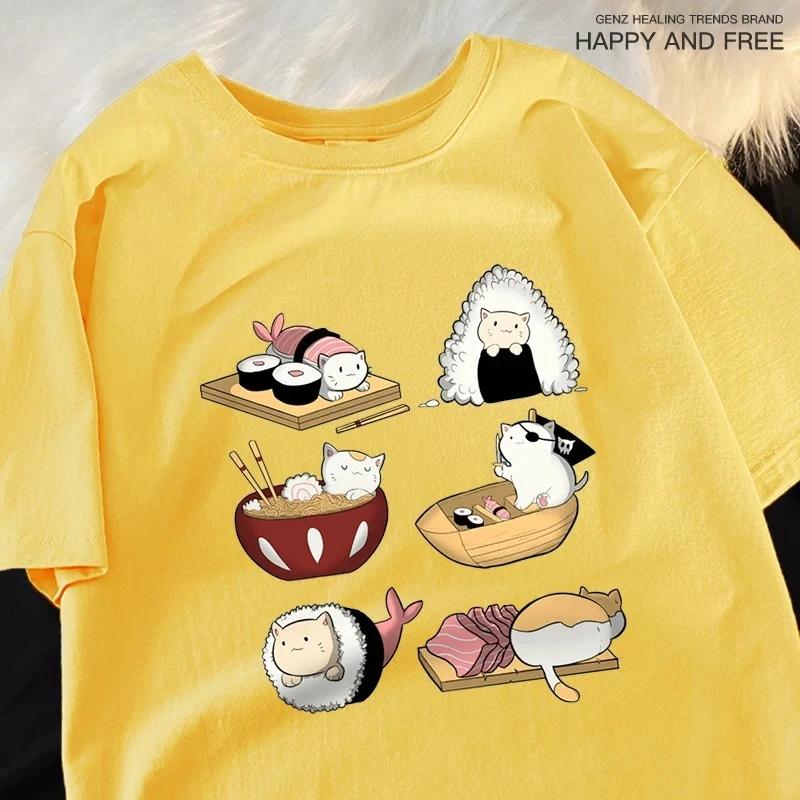 Cute Funny Sushi Cat Printing Women Tshirts Hip Hop Women TShirt Fashion Summer Tops Casual T Shirts Soft New