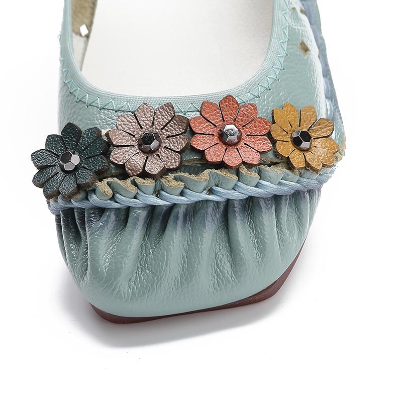 Fashion New handmade winkles ballet flats women's autumn shallow shoes woman flower square toe driving flats daily long standing shoes
