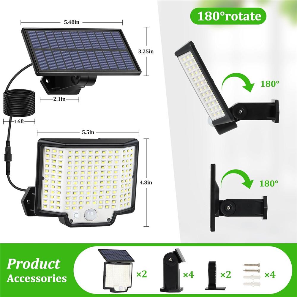 172LED Solar Light Outdoor Waterproof with Motion Sensor Floodlight Remote Control 3 Modes for Patio Garage Backyard