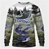 Men's Long Sleeve T-Shirt Fishing Wildlife 3D Print Crew Neck Outdoor Sports Casual Tops