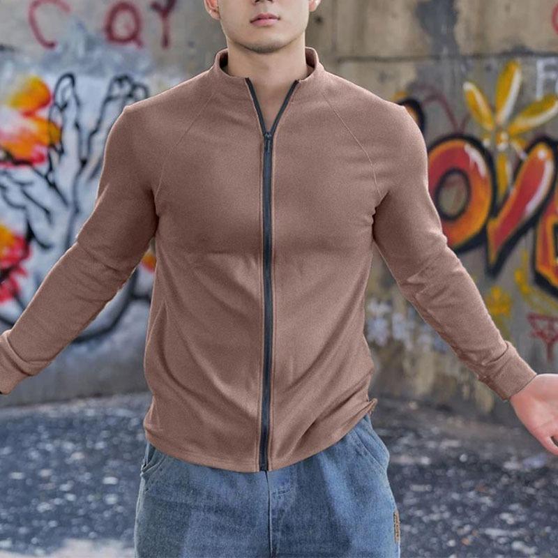 

Autumn Winter Double-sided German Velvet Warm Sports Fitness Jacket Full Zipper Training Long-sleeved Stand Collar Men L верблюд