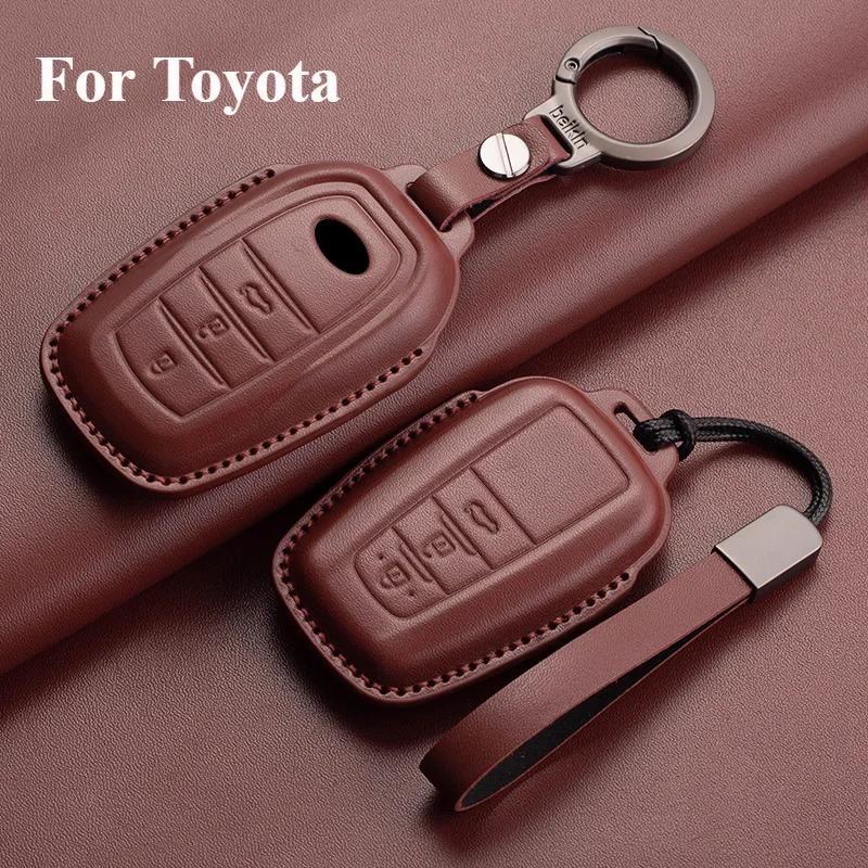 Leather Car Remote Key Case Cover Holder Keychain Shell for Toyota Corolla Prius Camry CHR C HR RAV4 Altis Land Cruiser Prado