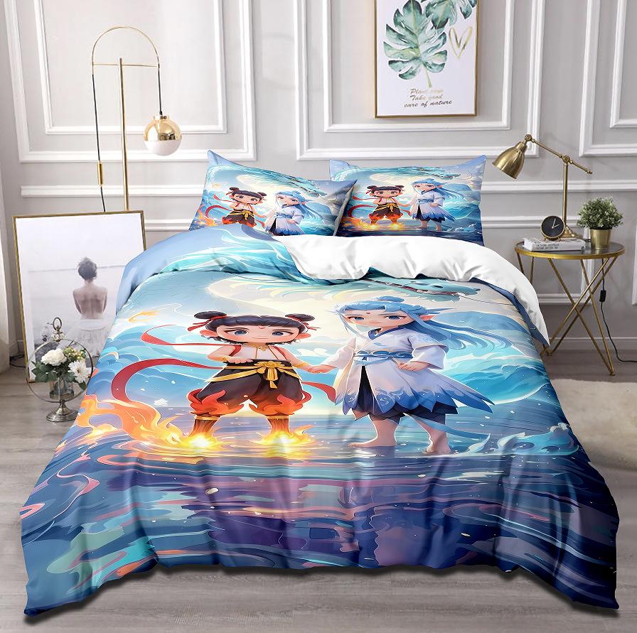 

Aobing Q Version Cartoon Animation Movie Quilt Cover Three-Piece Bedspread 3D Digital Printing Home Textile Yama 135 * 200