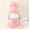Kids Warm Knitted Hat With Faux Raccoon Fur Pom Matching Scarf Set Winter Cap Boys Girls
