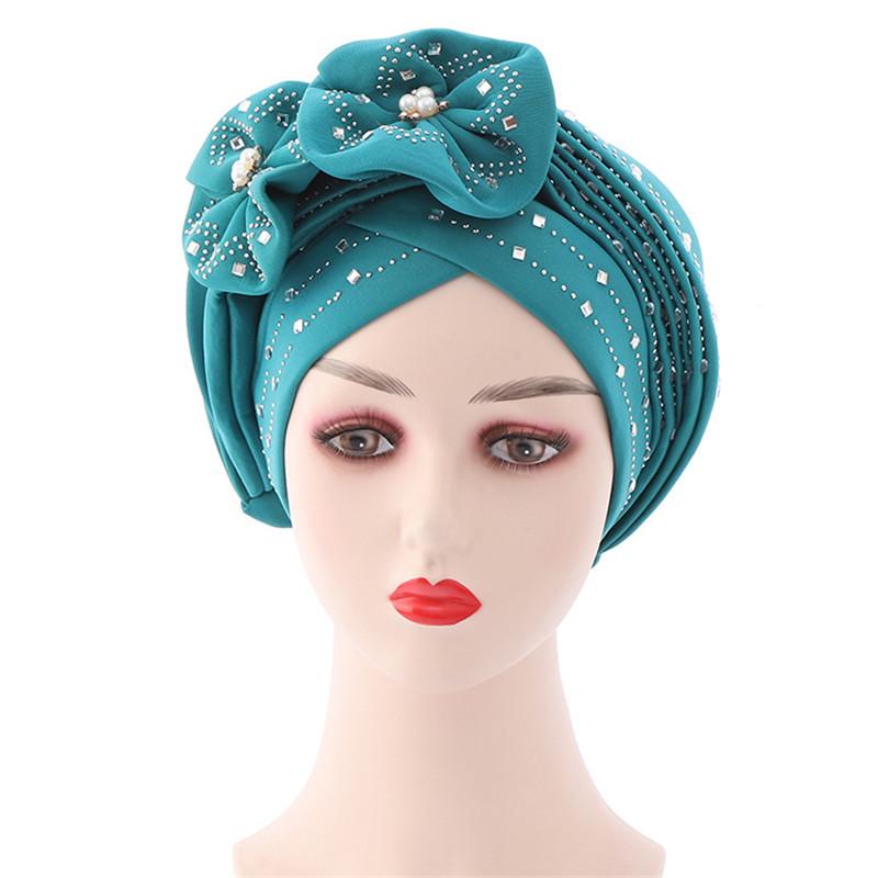 Head Wrap Turban Cap Beanie Flower Decor Rhinestone Headscarf Cap Hair Accessories