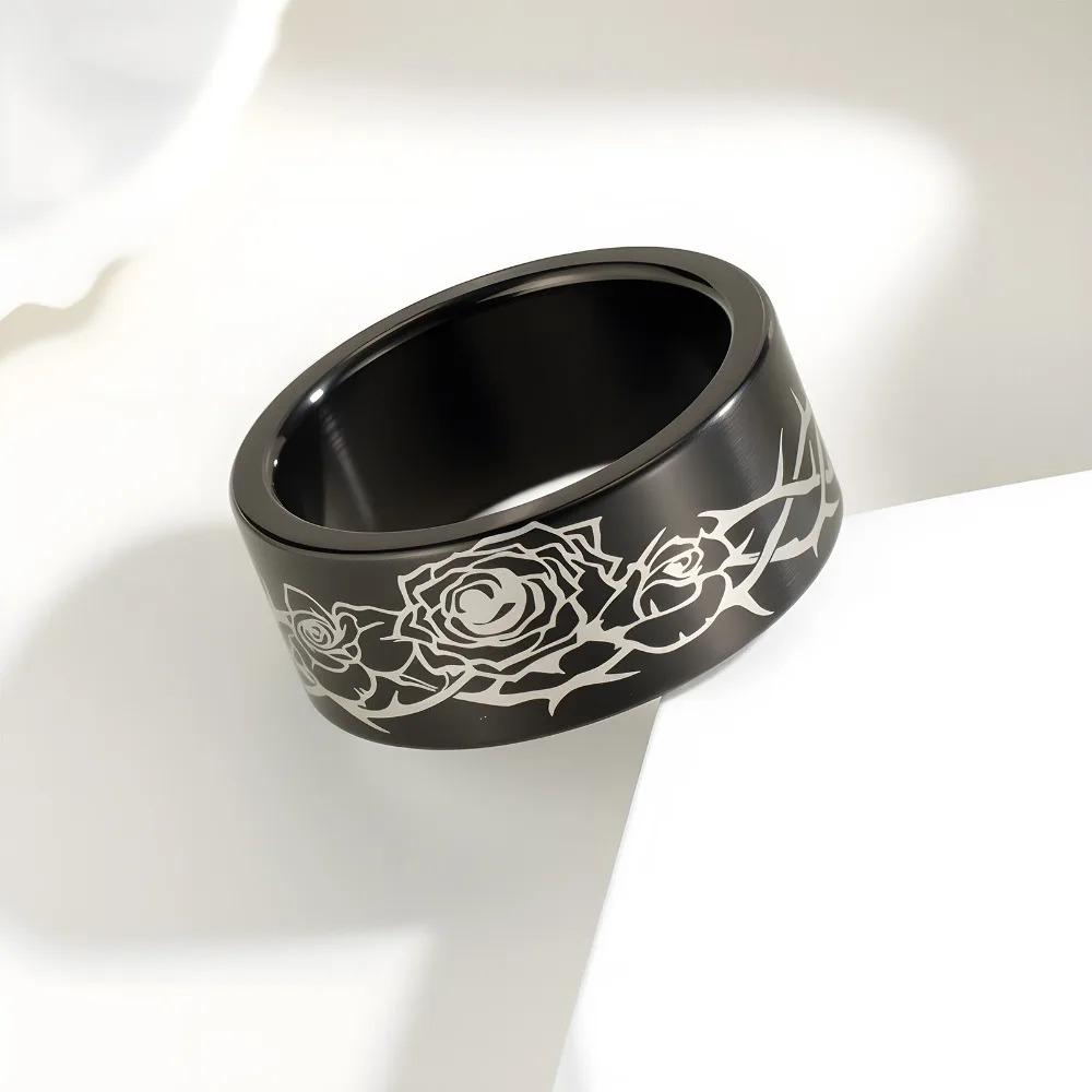 10MM Titanium Stainless Steel Rings for Men Women Rose Flower Polished Rings Engagement Wedding Band  Gift Wholesale