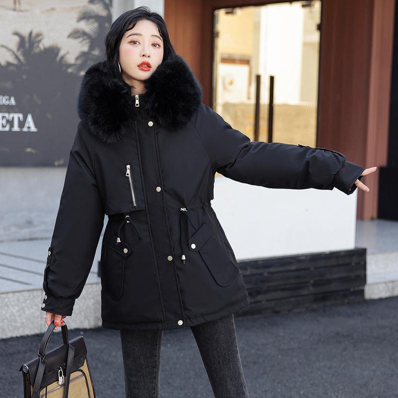 New velvet slim down cotton clothes women's winter big fur collar cotton coat