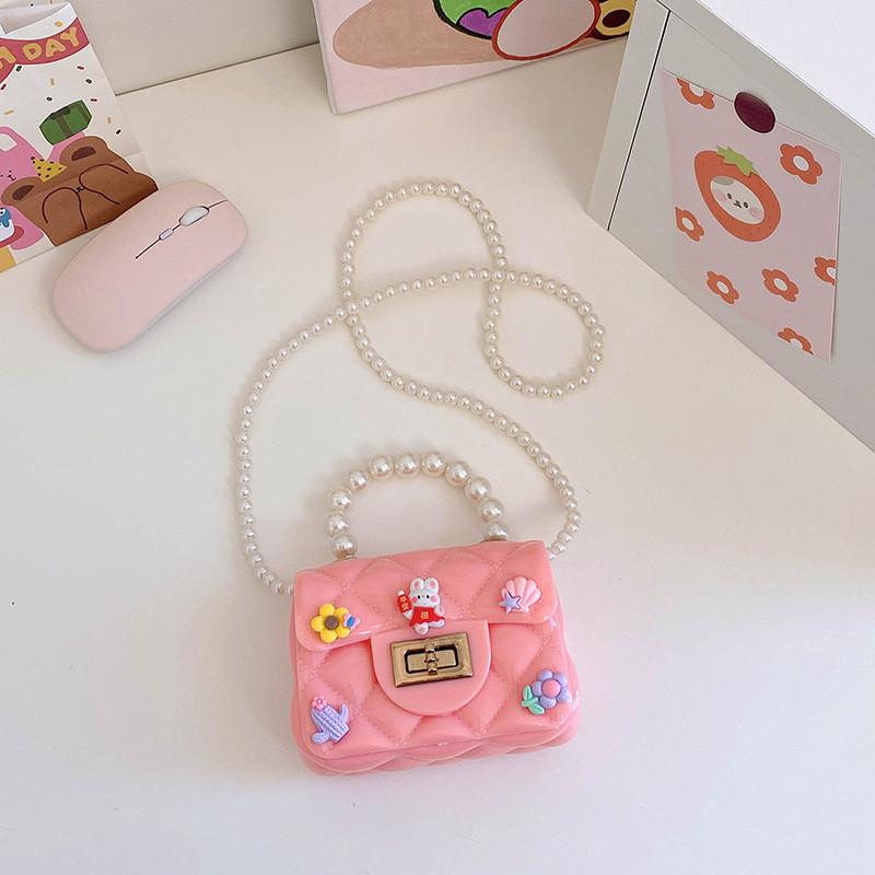 

Adorable Mini Silicone Rabbit Crossbody Bag For Girls Stylish Pearl Shoulder Purse розовый